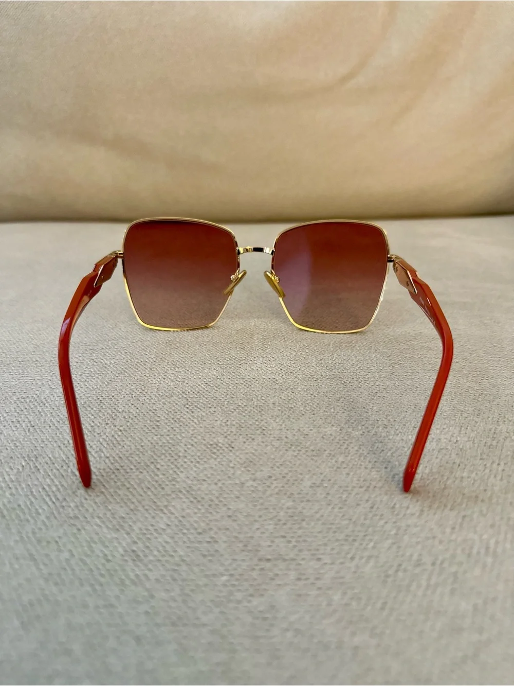 Prada Gold Frame Sunglasses with Pink Gradient Lenses and Pink Temples